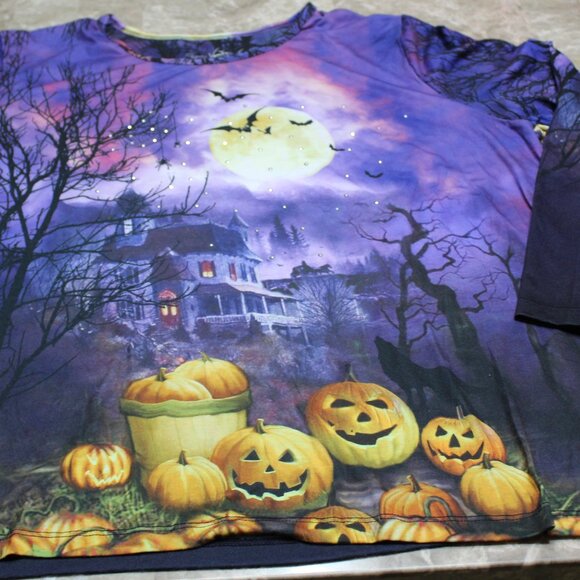 Gloria Vanderbilt Casuals Women's XXL Halloween Pumpkin Top Purple - Picture 2 of 12